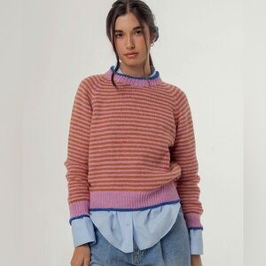 NWOT Merino Wool Handmade Uruguayan Pink Striped Sweater - Medium 🩷